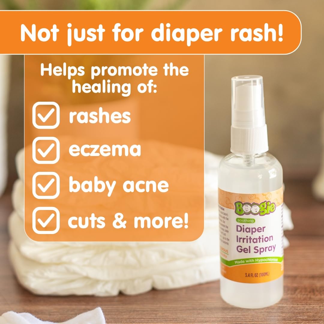 Boogie Hypochlorous Acid Diaper Irritation Gel Spray, Baby Essentials for Diaper Rash, Soothing Cleansing Spray, 3.4oz