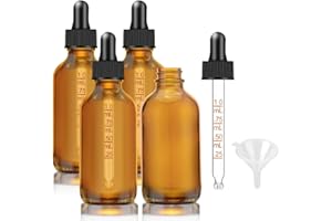 Bumobum Dropper Bottle 2 oz (60ml), 4 Pack Amber Glass Dropper Bottles with Measured Dropper, Essential Oil & Tincture Bottle