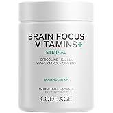 Codeage Brain Focus Vitamins+ Nootropic Supplement with Citicoline as Cognizin, Panax Ginseng, Resveratrol, Gotu Kola, Vitamin B12 Methylcobalamin - Liposomal Delivery - Non-GMO - 60 Capsules