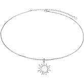 DAOCHONG S925 Sterling Silver Sun Sunlight Sunburst Choker Short Dainty Necklace Pendant for Women Jewelry