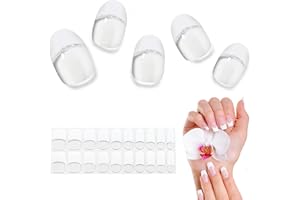 YIZHUO Semi-Cured Gel Nail Strips Kit - White French Tips with Glitter Design, Long Lasting Salon Quality, 20 Pcs Full Nail Wraps, Easy DIY Manicure at Home (UV Lamp Required)