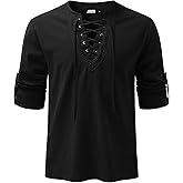 JOGAL Mens Renaissance Shirt Medieval Pirate Viking Halloween Costume Gothic Steampunk Retro Long Sleeve Lace Up Shirts