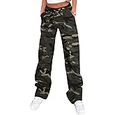 Lepunuo Cargo Pants for Women High Waisted Casual Pants Baggy Stretchy Wide Leg Y2K Streetwear with 6 Pockets