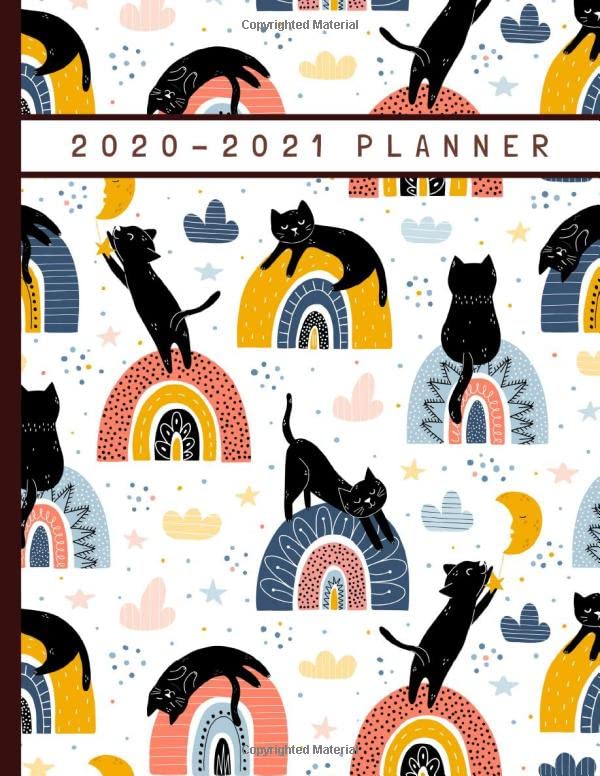 2020-2021 Planner: Cats - Weekly Monthly Calendar Planner - UK Bank Holidays - Academic Schedule Agenda Logbook - Student - Worker - Aug 2020 to Aug 2021