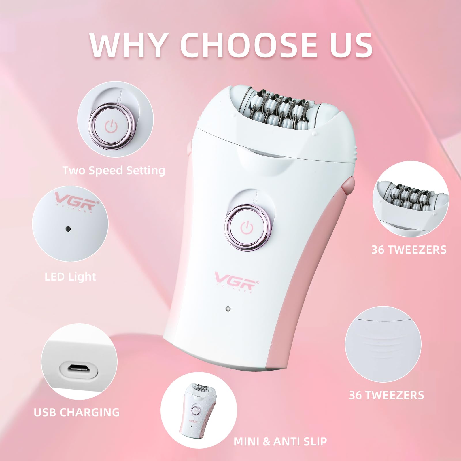 Glabrouse Skin Smooth Glide Epilator for Women,Facial Epilator for Women,Cordless Face Hair Remover with Light,Hair Rmoval for Face Bikini Legs, Body Removal Device
