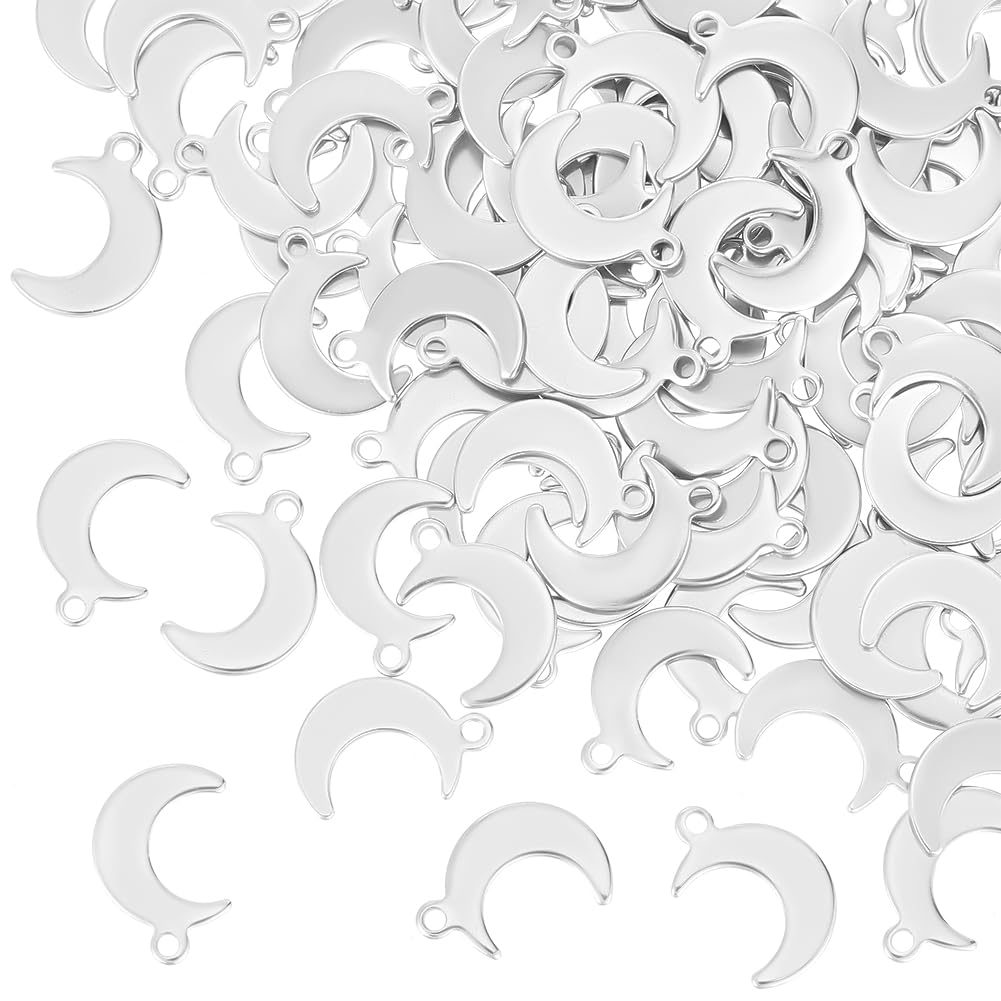 UNICRAFTALE 100pcs Moon Shaped Pendants 304 Stainless Steel Charms 1mm Hole Pendant Small Metal Material Charm for Necklace Jewelry Making Crafts 16x12x1mm