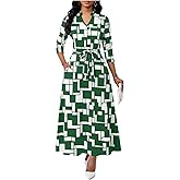 BubFee Maxi Dresses for Women Semi Formal Long Dress 3/4 Sleeve Casual A-line Church Dresses with Pockets