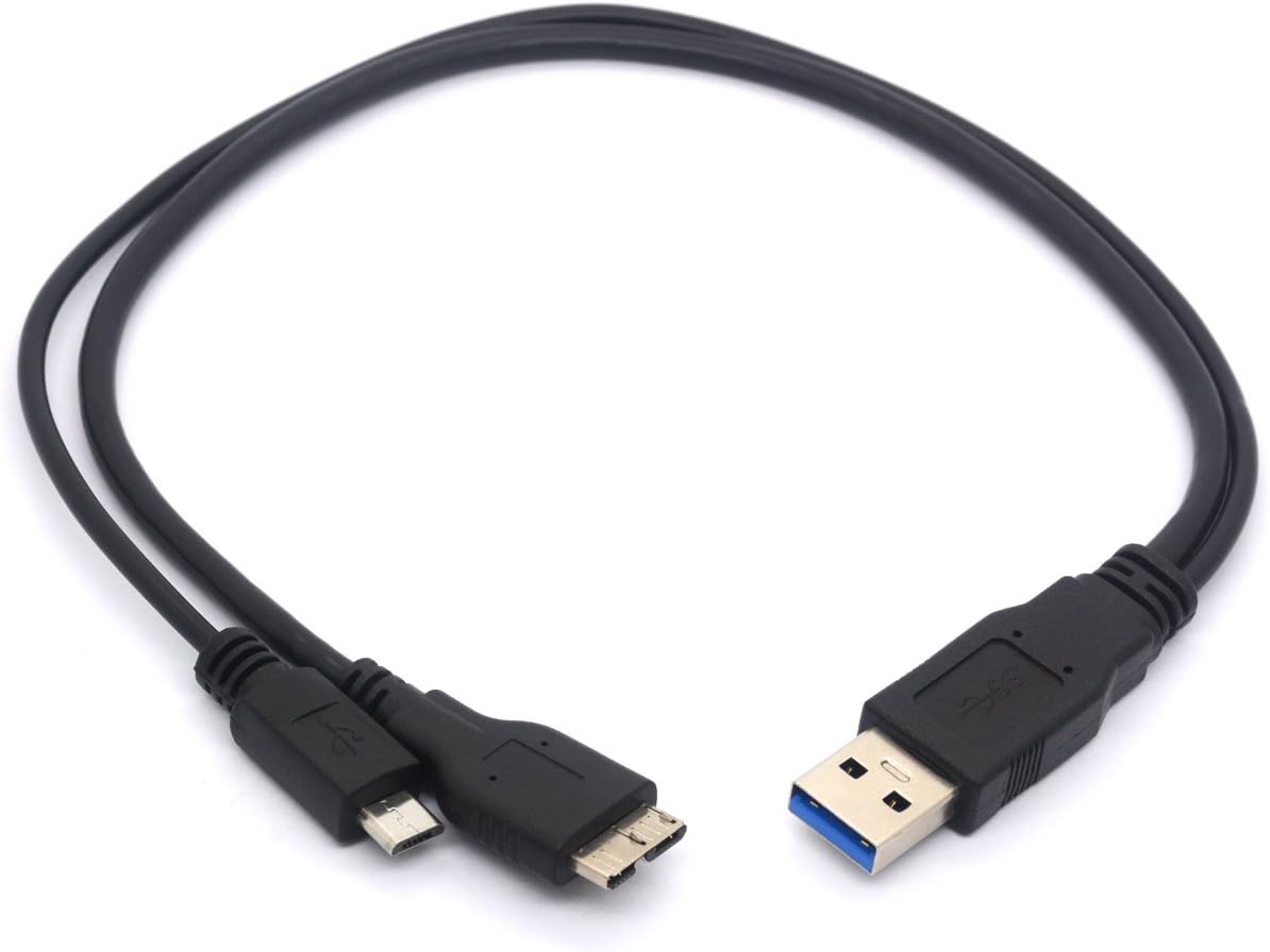 2 in 1 Micro USB 3.0 and 2.0 Cable Adapter, USB 3.0 A male to Micro B Male + 2.0 Micro 5 pin
