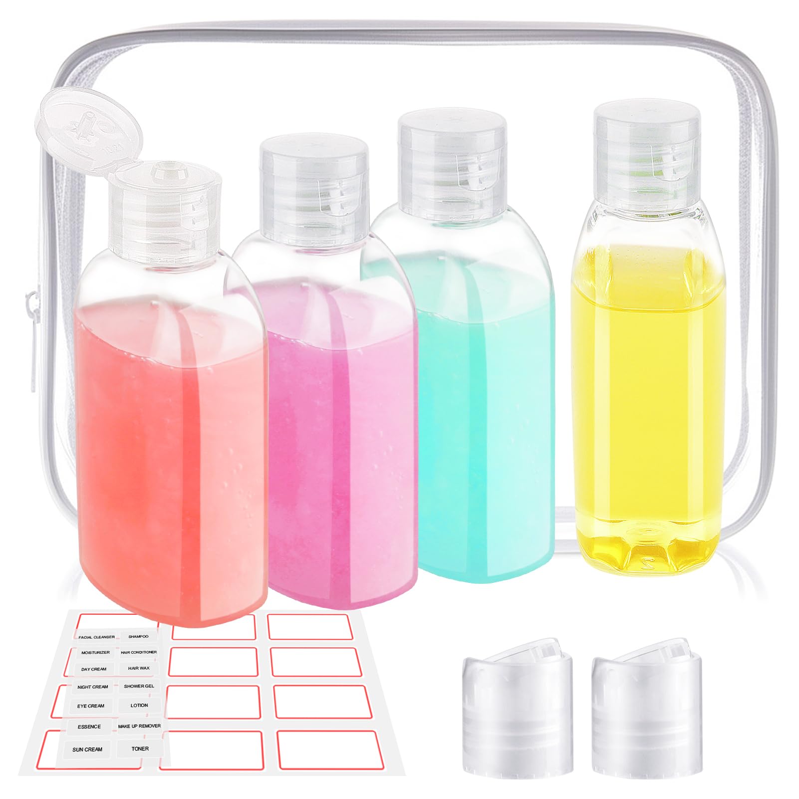 Decorniqu 4 Pack Travel Bottles for Toiletries 100ml TSA Approved Travel Size Containers Leak Proof Shampoo and Conditioner Bottles Travel Essentials Plastic Squeeze Bottles with Flip Cap