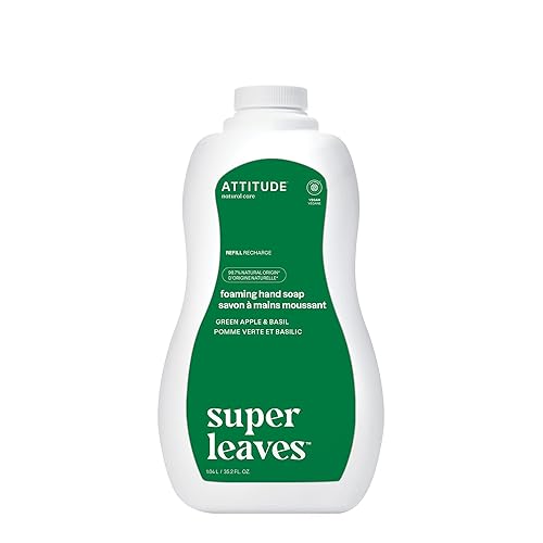 ATTITUDE Foaming Hand Soap, EWG Verified, Plant and Mineral-Based Ingredients, Vegan and Cruelty-free Personal Care Products, Green Apple & Basil, Bulk Refill, 35.2 Fl Oz