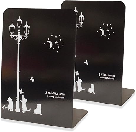 Amazon Product ブックエンド 猫 本立て ねこ 2枚組 アイアン ブックスタンド かわいい おしゃれ 299 猫と鉄塔 ブラック ブックエンド 本立て 文房具 オフィス用品