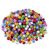 Blulu Glitter Poms Pompoms for Craft Making and Hobby Supplies 0.5 Inch, 500 Pieces, Assorted Colors
