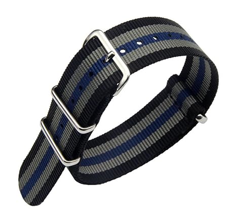18mm Black/Grey/Blue High-end Superior Nato style Ballistic Nylon Watch Band Strap Replacement for Men
