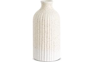 LAB COSI Labcosi Ceramic Vase, White Flower Vase for Centerpieces, Large Farmhouse Vase Set for Shelf, Coffee Table, Living Room, Modern Home Decor, 4 ¾"L x 4 ¾"W x 9 ¾"H