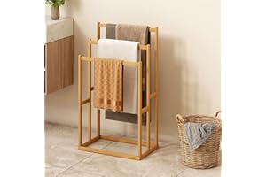 Free Standing Towel Rack, 3-Tier Wooden Blanket Ladder, Quilt Display Stand, Towel Holder, Blanket Holder for Living Room, Ba