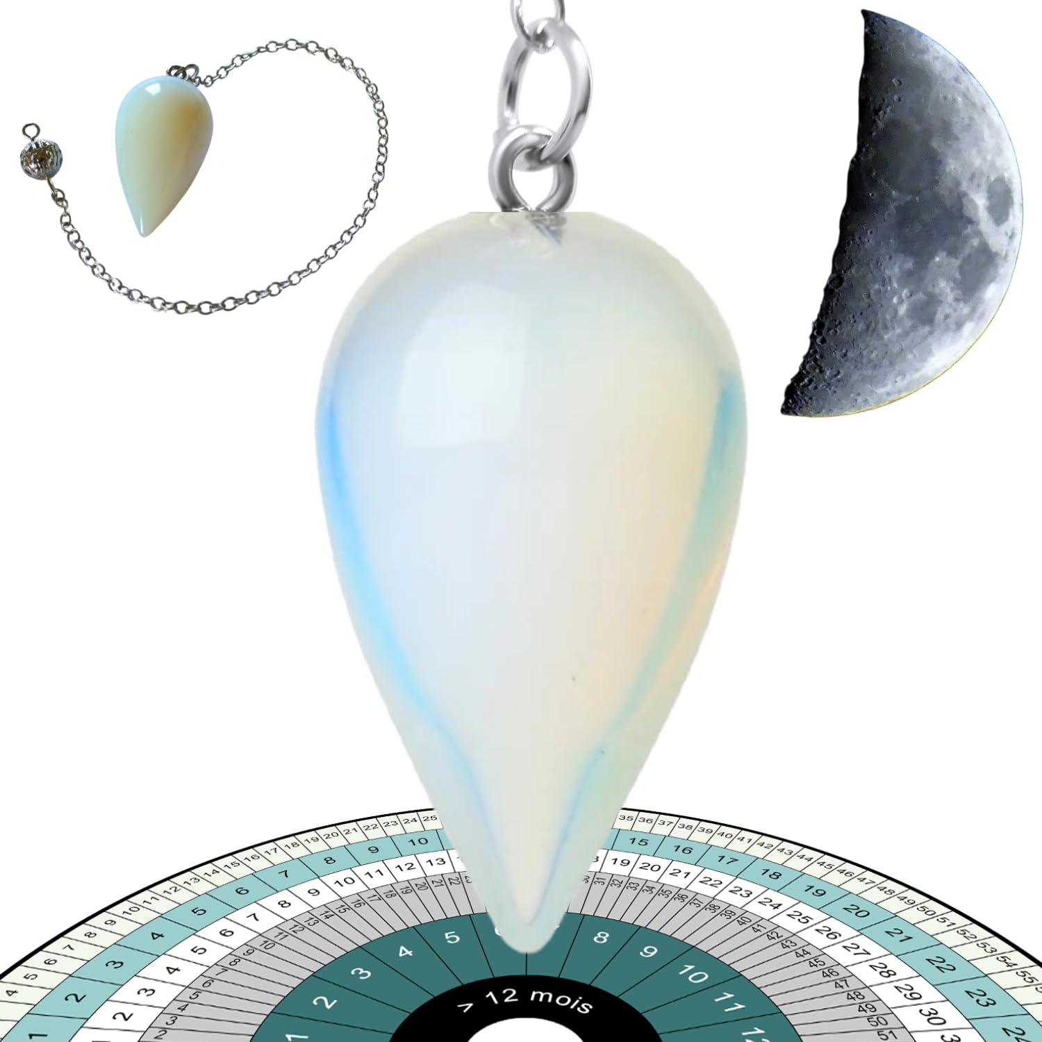 Majestic's MOONSTONE OPALE Crystal Dowsing Pendulum - Radiesthesia Divination Pendant - Natural Stone - 14g
