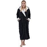 Skilydia Hooded Robes for Women Long,Sherpa Trim Fleece Bathrobes With Hood Long Plush Soft Warm Winter Robes for Women