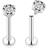 Ovxznts 20g/18g/16g G23 Titanium Internally Threaded Clear CZ Stud Piercing Jewelry for Nose/Tragus/Conch/Helix/Cartilage/Medusa/Lip/Labret - Nose Studs Lip Rings Cartilage Earring for Women Men 2PCS