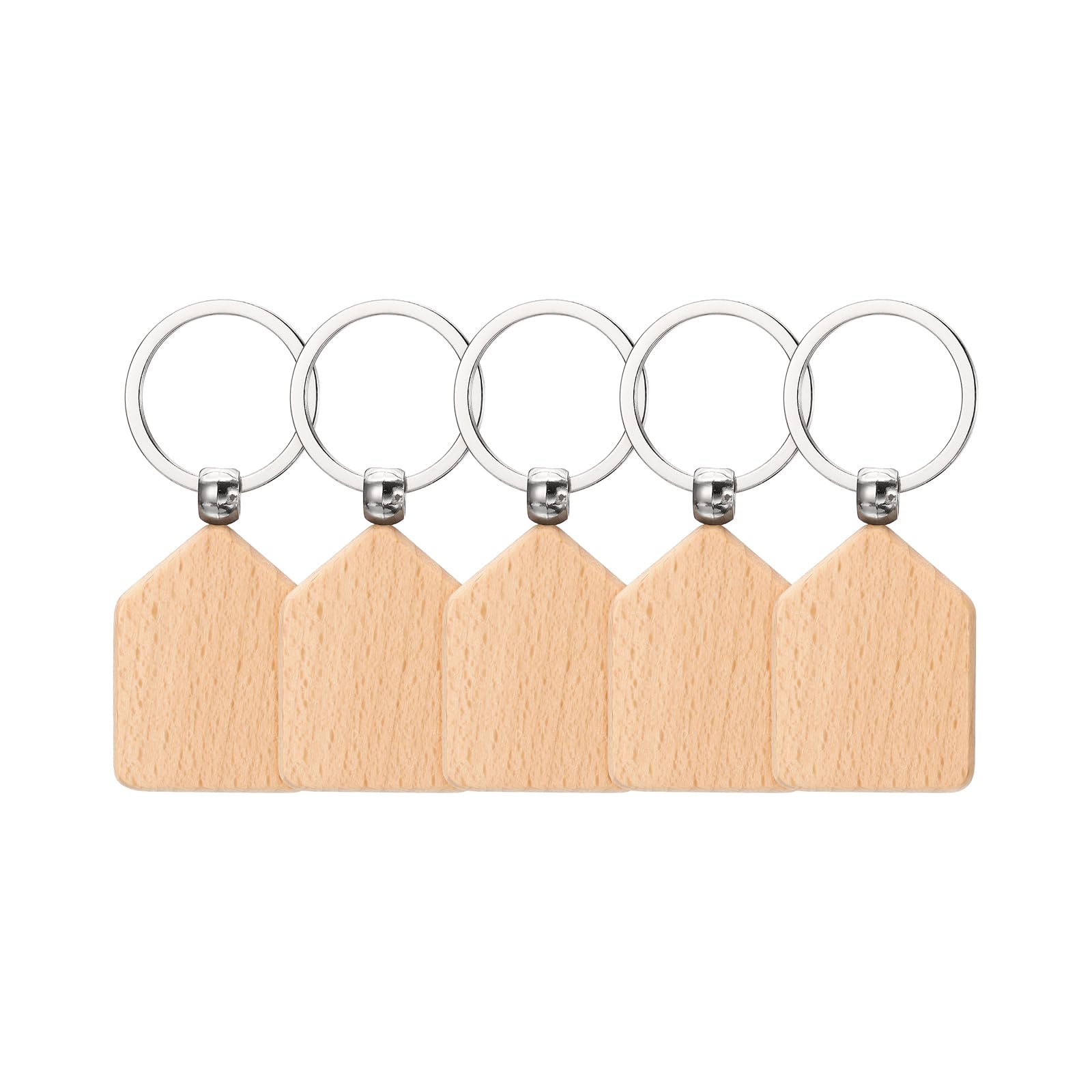 PATIKIL House Shape Wood Keychain Blank, 5Pcs Unfinished Wooden Blanks Wood Key Chain Bulk for Pet Tags DIY Gift Crafts, Wood Color