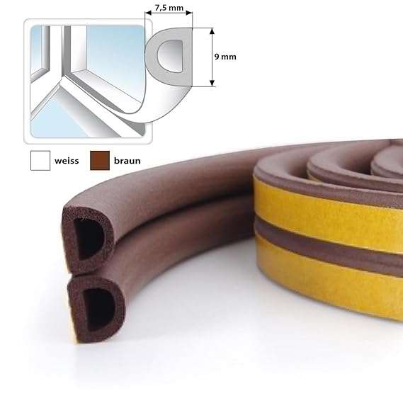 STEIGNER Gummidichtung D-Profil - selbstklebende Fensterdichtung Türdichtung Gummi Profil, Farbe: Braun, Länge: 60 m