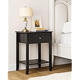 Apetaccat Fluted Nightstand, Farmhouse Night Stand with 1 Drawers, Mid Century Modern Side Accent Table,Bedside End Table for Bedroom, Living Room, Black