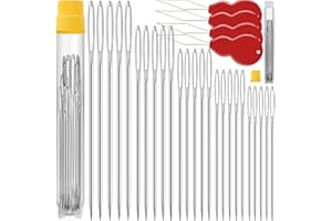 JOLLMONO 75 Pack Premium Large Eye Needles for Hand Sewing with 4 Needle Threaders, Assorted Sizes, Embroidery Needles for Hand Sewing, Sewing Needles Large Eye, Big Eye Needle