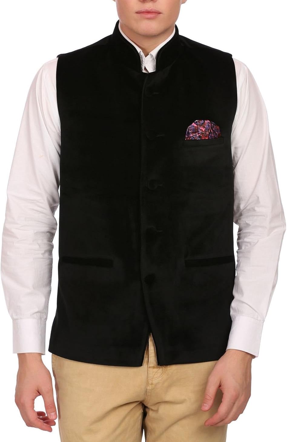 WINTAGE Men's Velvet Grandad Collar Party Nehru Jacket Vest Waistcoat