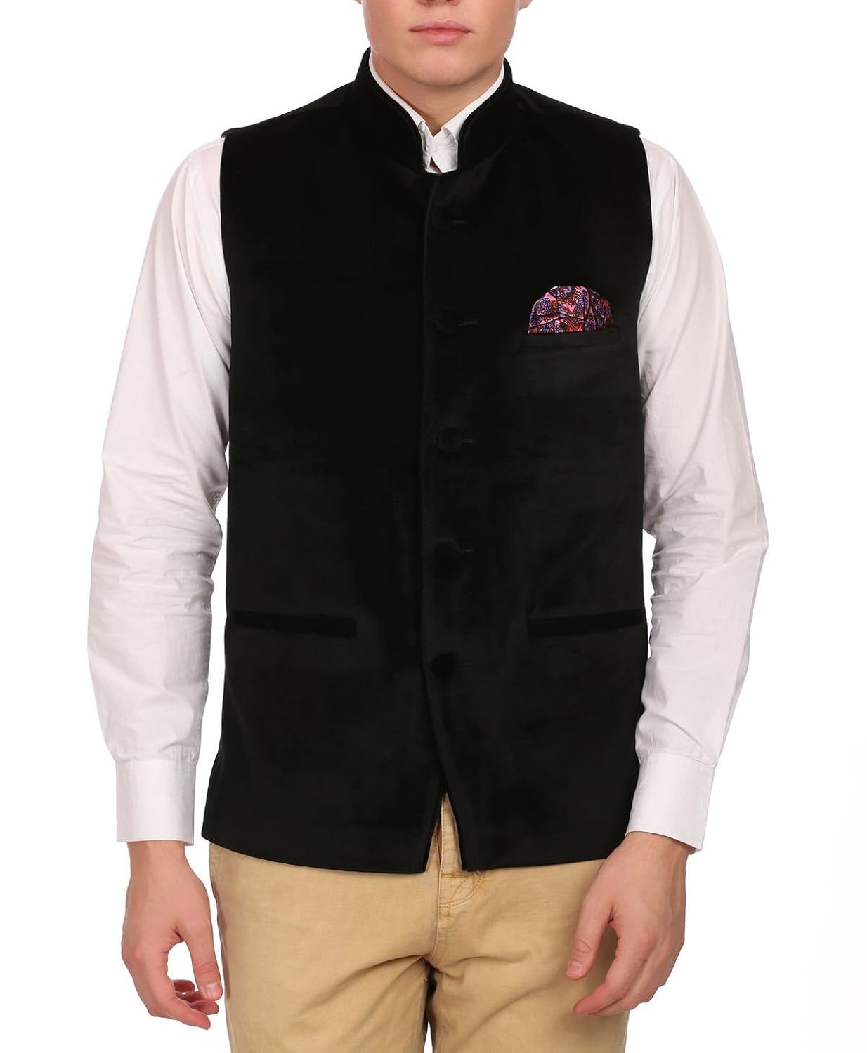 wintage men's velvet grandad collar festive nehru jacket vest waistcoat-4 colors
