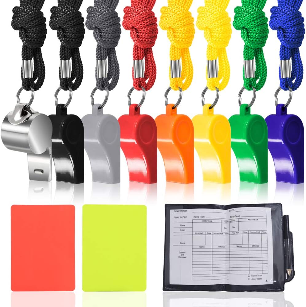 FineGood 8 Packs Coach Whistle with Referee Card Set, 7 Plastic and 1