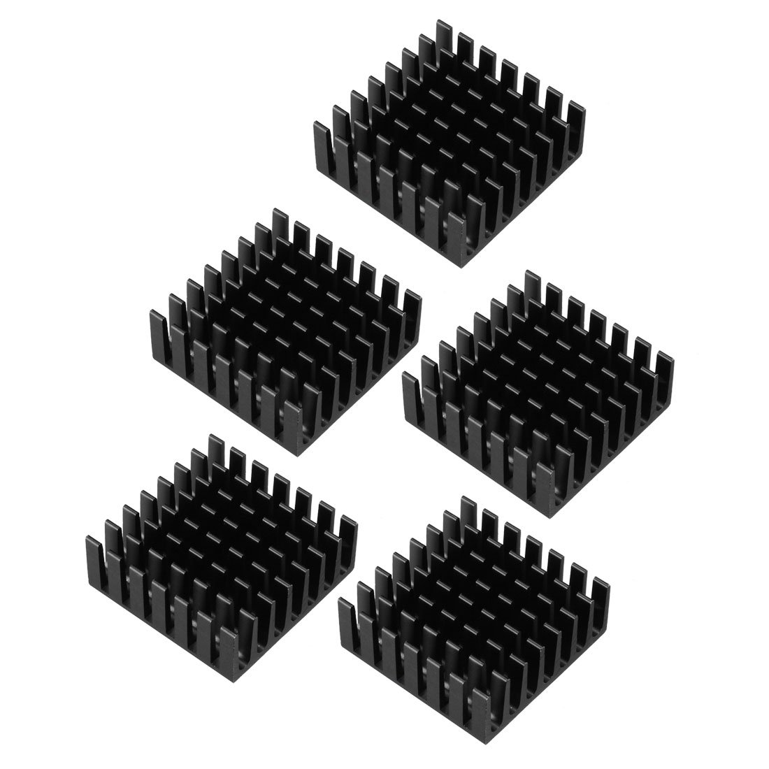 sourcingmap Aluminum Heatsink Cooler Circuit Board Cooling Fin Black 28mmx28mmx11mm 5Pcs for Led Semiconductor Integrated Circuit Device
