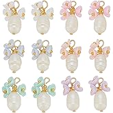PH PandaHall 12Pcs Natural Flower Pearl Charm, 18mm Freshwater Pearls Pendant Charms White Pearls Bead Pendant for DIY Dangle Earring Necklace Bracelet Jewelry Making