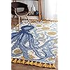 nuLOOM Printed Cotton Giant Octopus Thomas Paul Flatweave Area Rug, 5' x 8', Multi