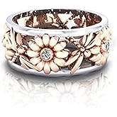 Metmejiao Rose Gold Silver Rings Women's Elegant Flower Hollow Ring Band Diamond Gold Cubic Zirconia Ring Jewelry