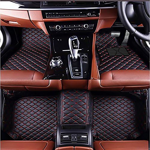 VEMAT Car Floor Mats Fit for PÔRSCHE Ćayenne 2011-2017 Faux Leather Carpets (Black with Red)
