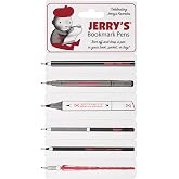 Jerry's Artarama Bookmark Pen - Black Ballpoint Pen Set - 6 Slim, Lightweight Flat Edge Pens - Flat Pen for Book Lovers &amp; Crossword Gifts - Perforated, Breakaway Design