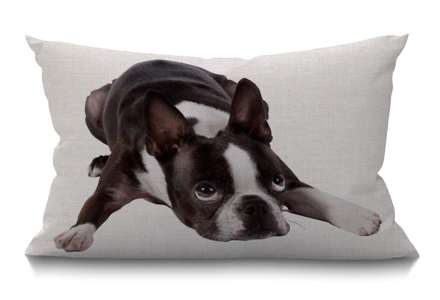 BGBDEIA Cute Funny Various Pet Dogs Human Friends Boston Terrier Cotton Linen Decorative Cushion Cover Throw Pillow Case for Couch Sofa Bed,30 x 50 cm 12 X 20 Inches
