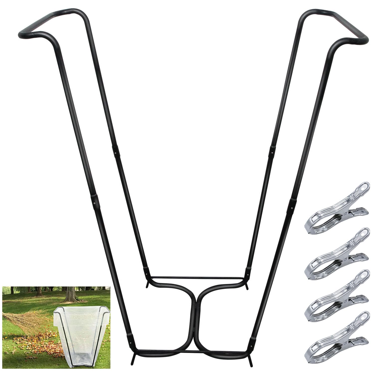 Photo 1 of DOUBFIVSY Garden Trash Bag Holder, Heavy Duty Metal Outdoor Leaf Bag Holder Stand Holds 30-45 Gallon Garbage Bags, Multi-Use Bag Holder Frame for Leaves Camping Yard Weeding Lawn Party (2)