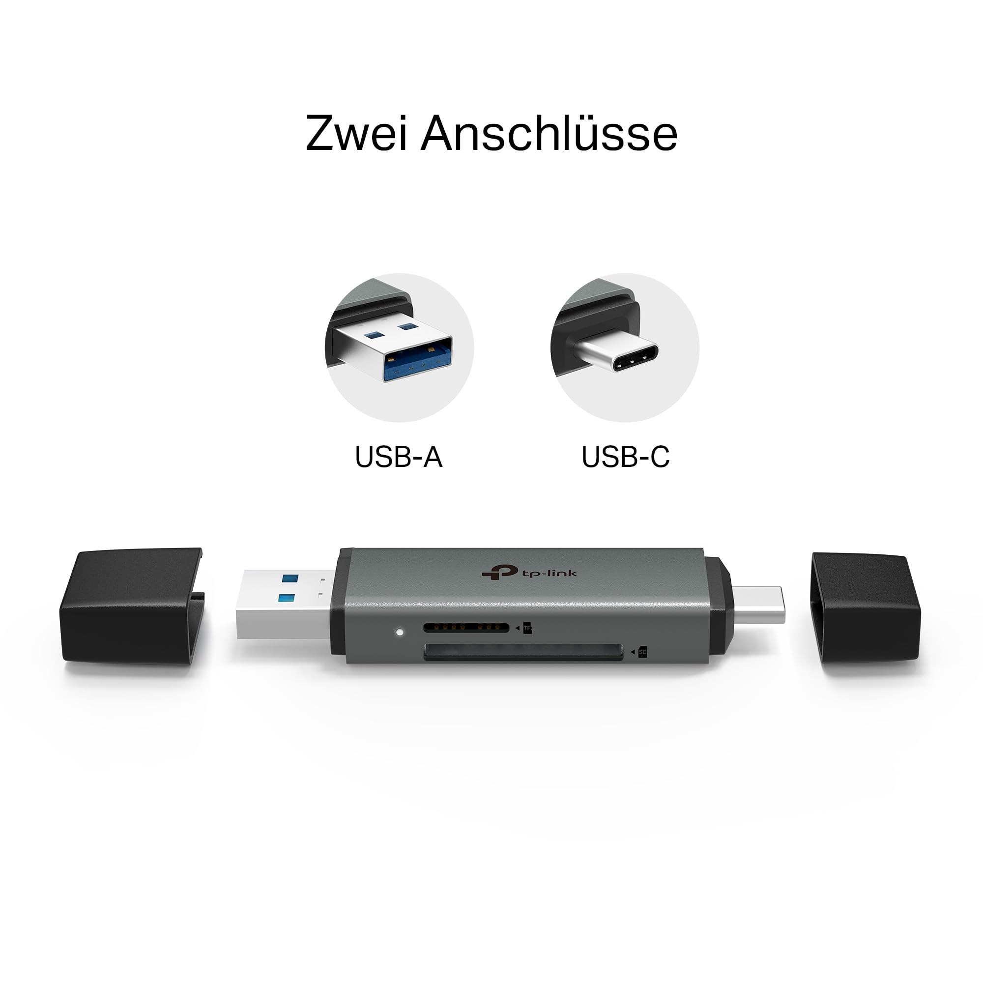 TP-Link UA430D SD Kartenleser USB 3.0, 2-in-1 Type-C & Type-A, Plug & Play, kompatibel mit SD/MicroSD, UHS-I bis 200 MB/s, Kompatibel mit iOS/Android/Mac/Windows/Linux/iPadOS/Chrome 2