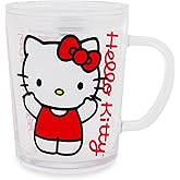 Hello Kitty Sanrio Red Outfit Glass Mug With Lid | Large Coffee Cup For Tea, Beverages | Holds 14 Ounces