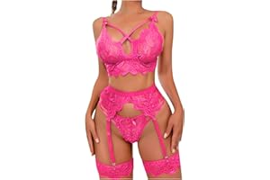 Womens Lingerie Sets with Garter Belt 3 Piece Lace Teddy Babydoll Bodysuit Sexy Outfits 2026 Valentines