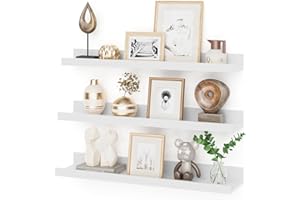 Heimlove 24 Inch Picture Ledge Shelf with Lip,White Floating Shelves for Wall Set of 3,Wall Shelves in Varying Depths for Living Room,Bedroom,Nursery,Bookshelf