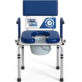 HolyHeal M73 Drop Arm Bedside Commodes for Seniors, Potty Chair for Adults | Portable Commode Toilet with Padded Seat and Backrest, 400lbs Capacity, Height Adjustable, 6.3QT Bucket &amp; Splash Guard, Blue