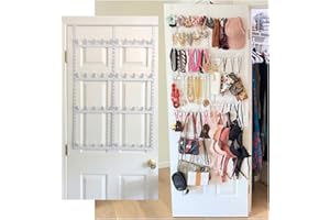Evelots Rack for Purses, Belts, Jewelry, Ties, Hats - New Over the Door Organizer - Adjustable 8 Tier - 40 Hooks for Multi Uses - Easy Assembly - No Tools Needed - White Coated Sturdy Metal