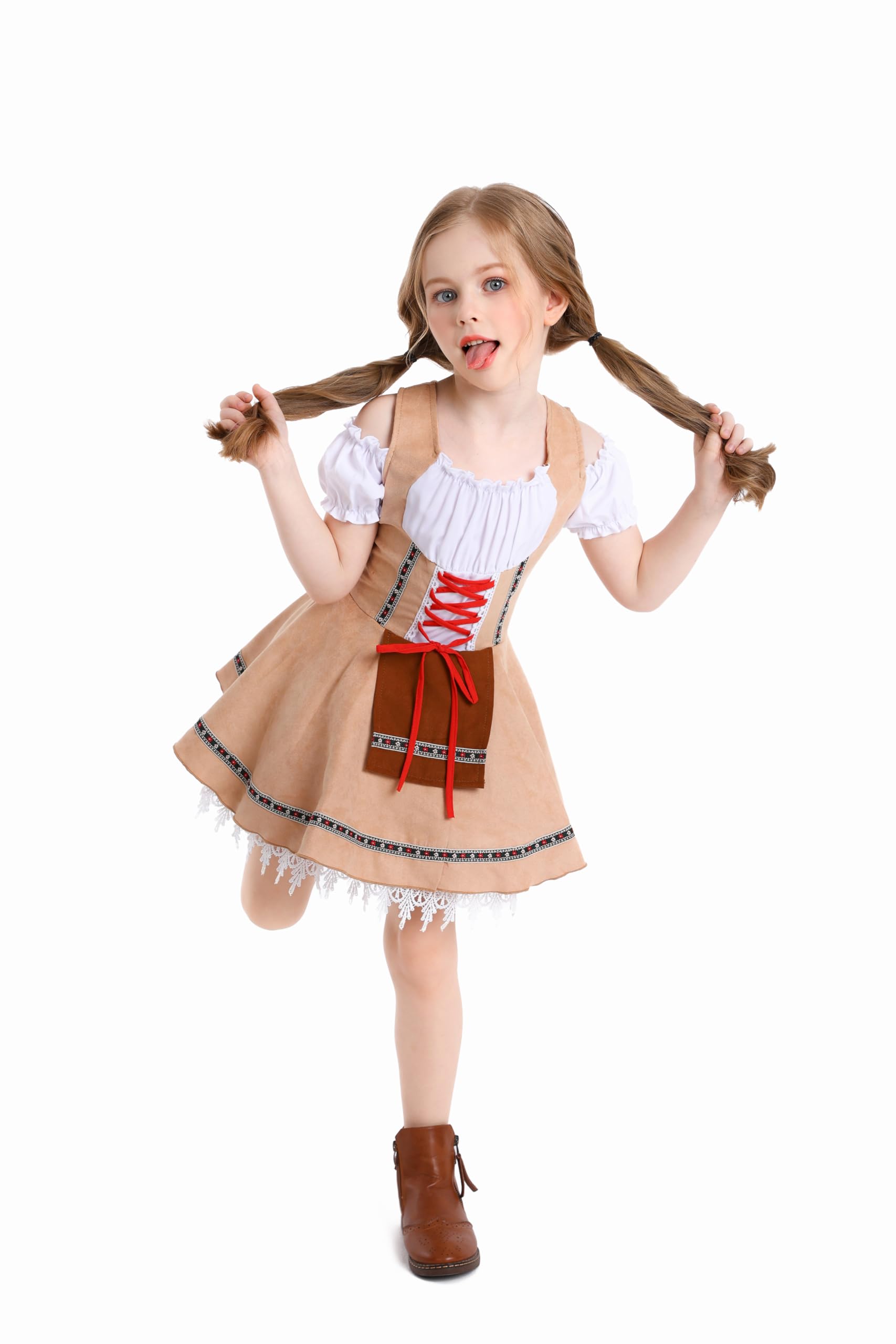YUDATPG Kids German Dirndl Dress Off Shoulder Oktoberfest Beer Girl Costume Traditional German Bavarian Dirndl Dress for Girls Cosplay Dress