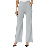 iChosy Womens Wide Straight Leg Pull-On Trousers Casual Slacks Dress Pants with Pockets