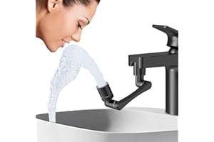 CECEFIN 1440° Rotating-Faucet-Extender Sink Aerator - 1080°+360° Large-Angle Splash Tap Extension with 2 Water Outlet, Swivel Multifunctional Robotic Arm for Kitchen/Bathroom, Black
