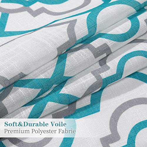 Lofus Moroccan Sheer Curtains 84-Inch Length for Living Room, Grommet Top Semi-Sheer Airy Country Panels for Dinning Room, 50 x 84 Inches Long, Set of 2 Window Curtain Panels, Teal Blue