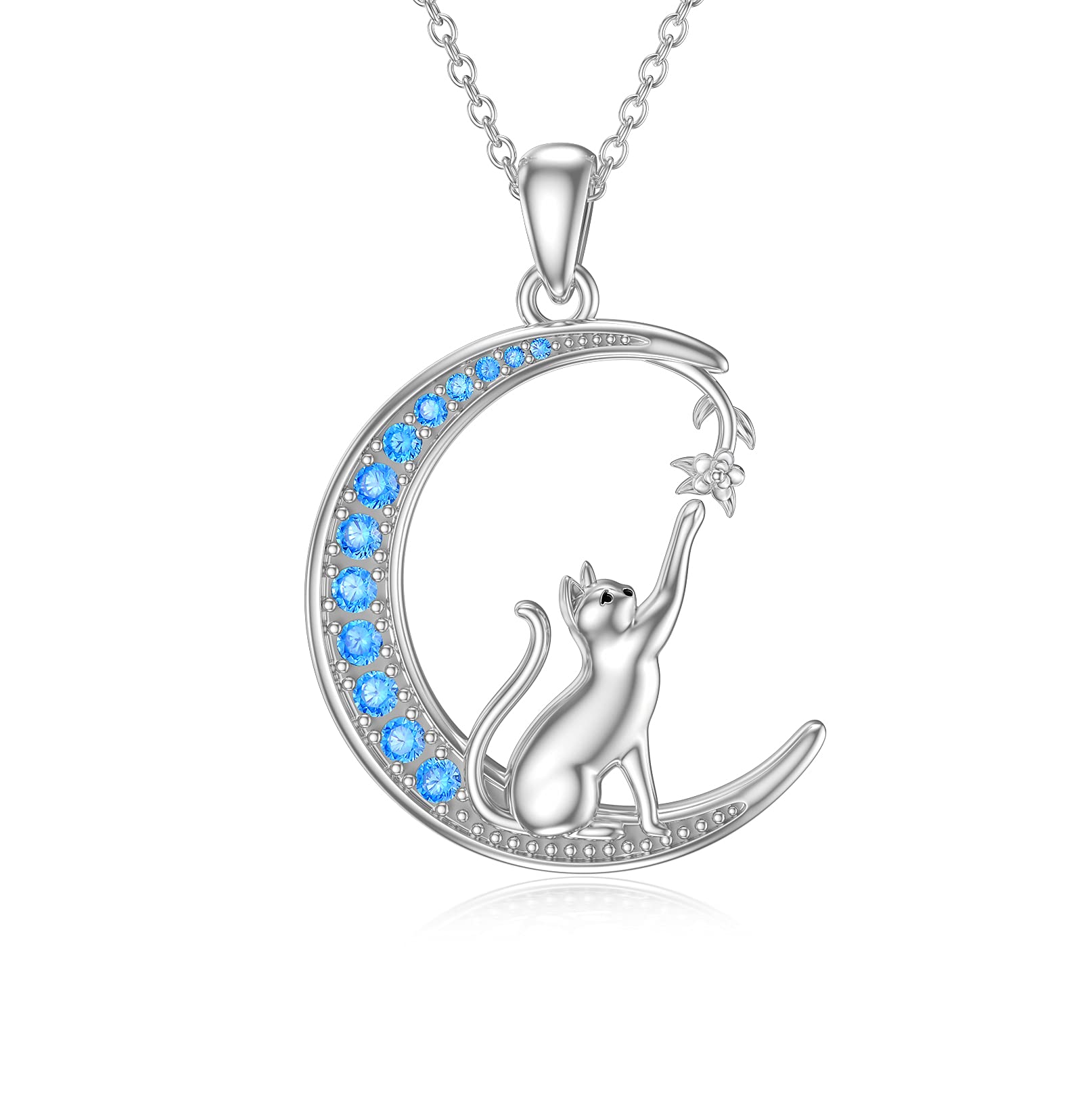 enjoylifecreative Cat Moon Necklace 925 Sterling Silver Cat Pendant Jewellery Gifts for Women Cats Lovers