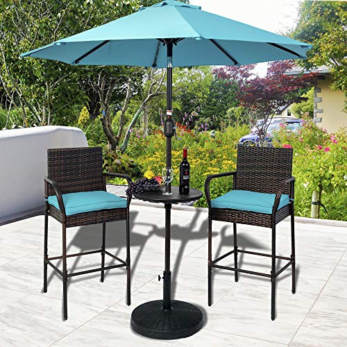 Sundale Outdoor Bar Stools Set of 2, 2 Piece Wicker Bar Stools Rattan