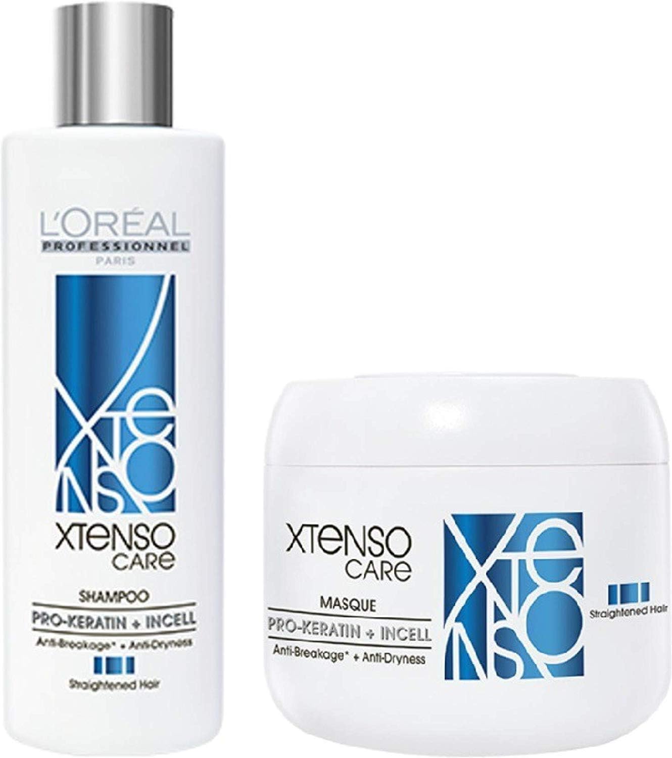 L'Oreal Professional X-Tenso Care Straight Shampoo 230 ML & Masque 200 ML Combo Pack, White, 2 Count (Pack of 1)